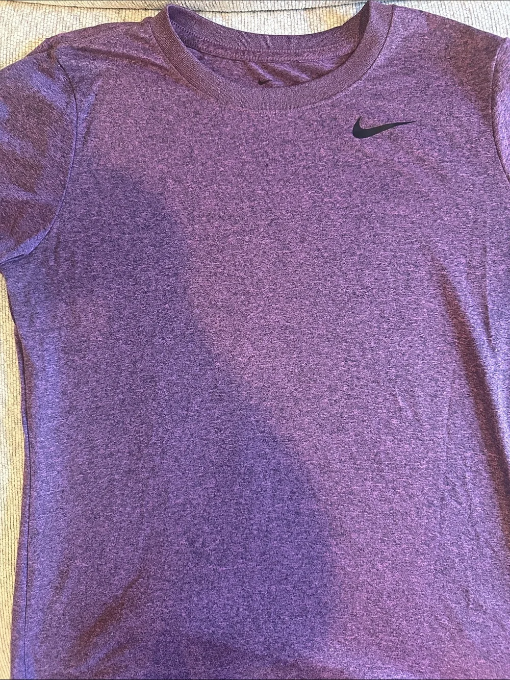 Nike Heathered Plum Dri-Fit Crewneck Tee with Black Swoosh